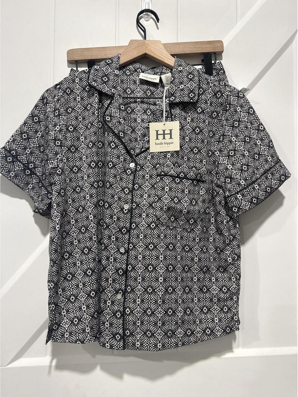 Haute Hippie Black and White Printed Short Sleeve Shirt and Shorts Set, Size S - Picture 1 of 6